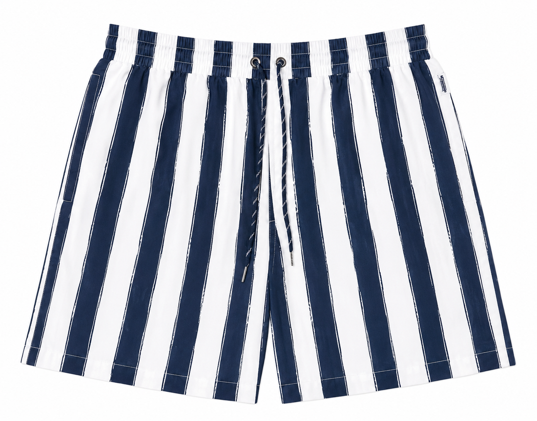 Men's swim trunks in Navy/White Stripe print - Seasonal Resident