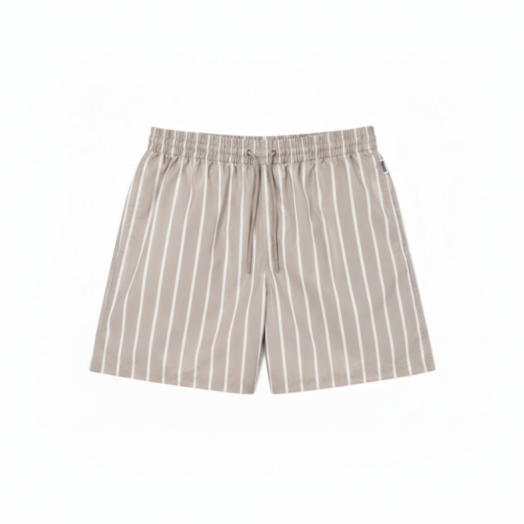 Men's swim trunks in Taupe/White Stripe print - Seasonal Resident