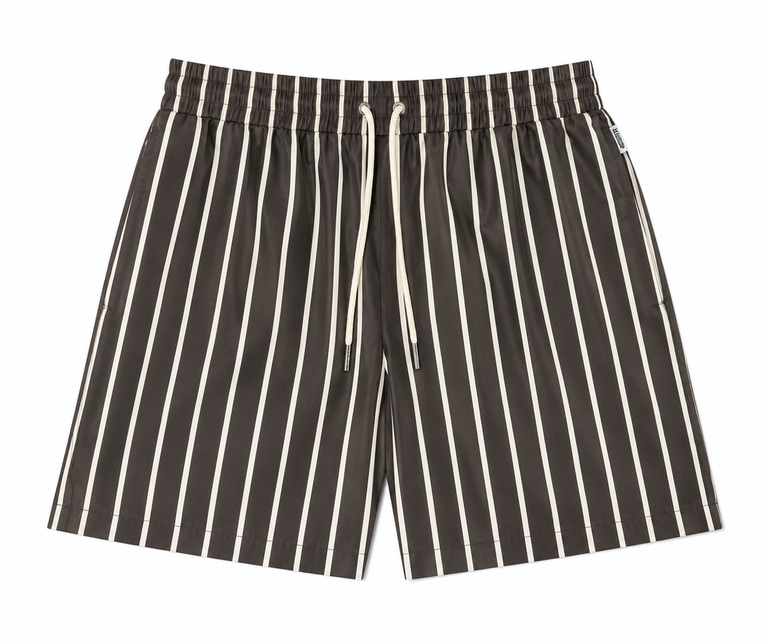 Men's swim trunks in Brown/Cream Stripe print - Seasonal Resident
