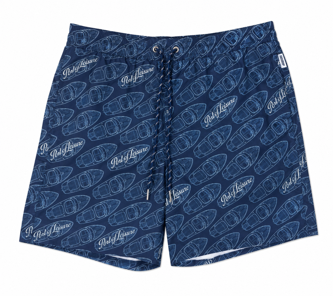 Men's swim trunks in Navy Boat print - Seasonal Resident