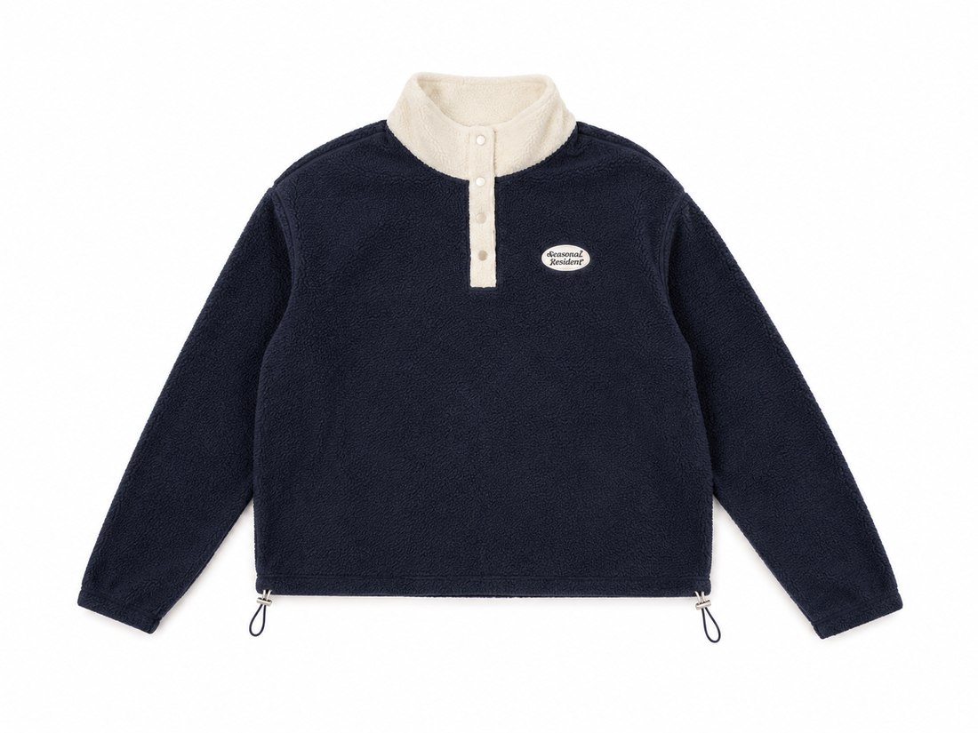 Fleece Sweatshirt with Patch in Navy/White - Seasonal Resident