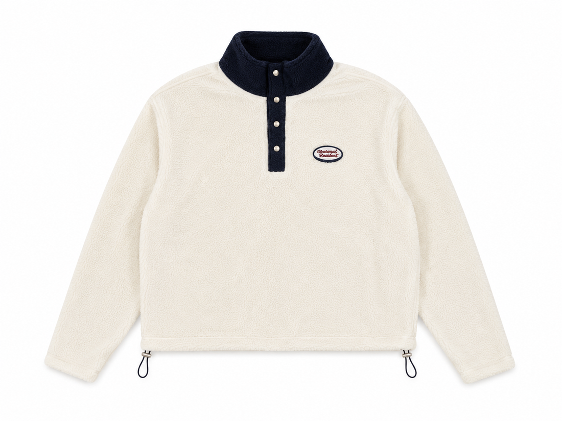 Fleece Sweatshirt with Patch in White/Navy - Seasonal Resident