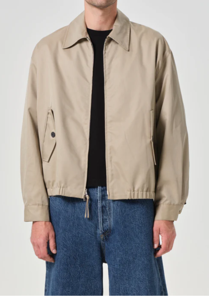 Torres Jacket in Khaki - cotton twill Harrington jacket, detail