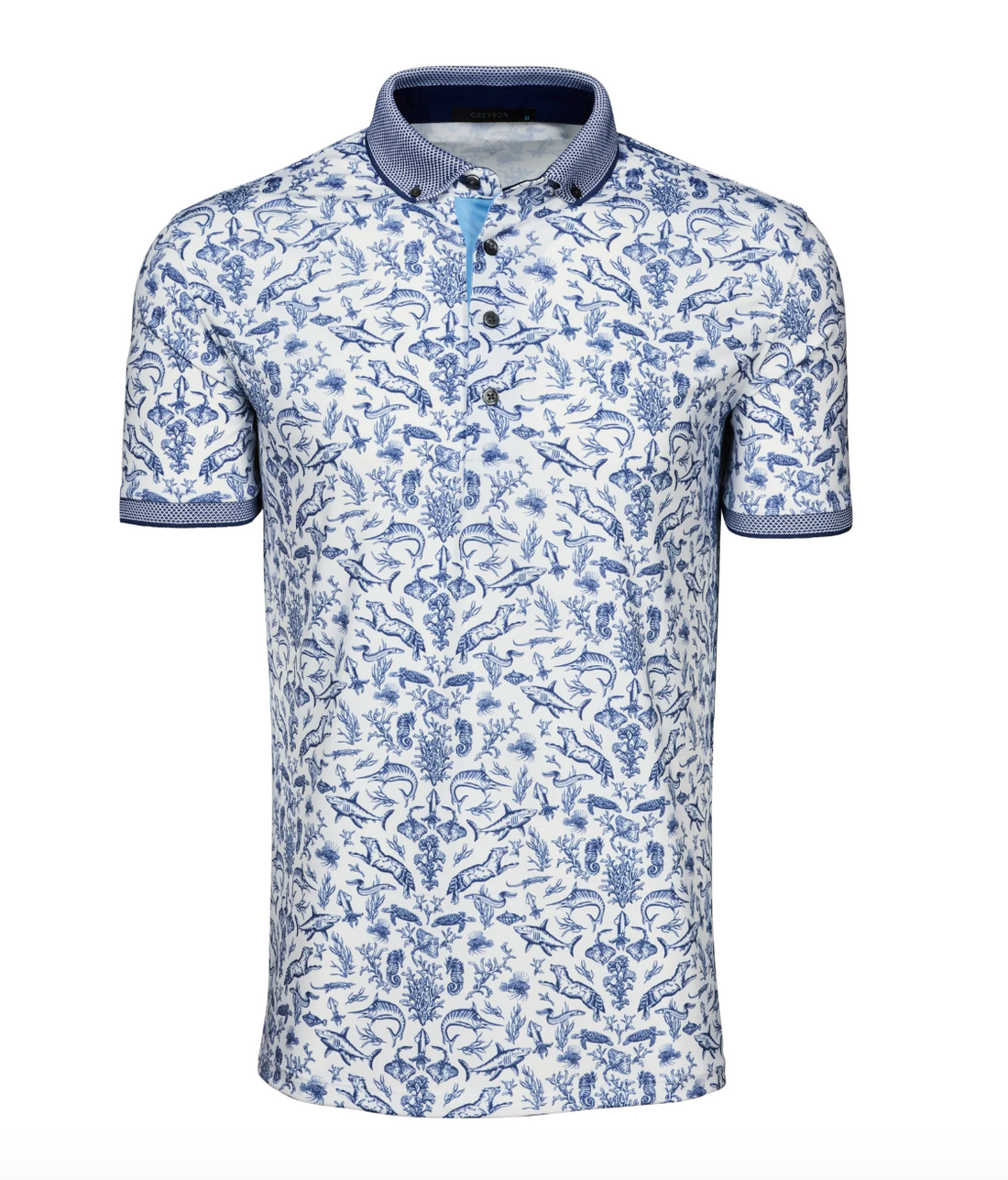 Coral Curiosities Polo in Arctic - four-way stretch performance polo