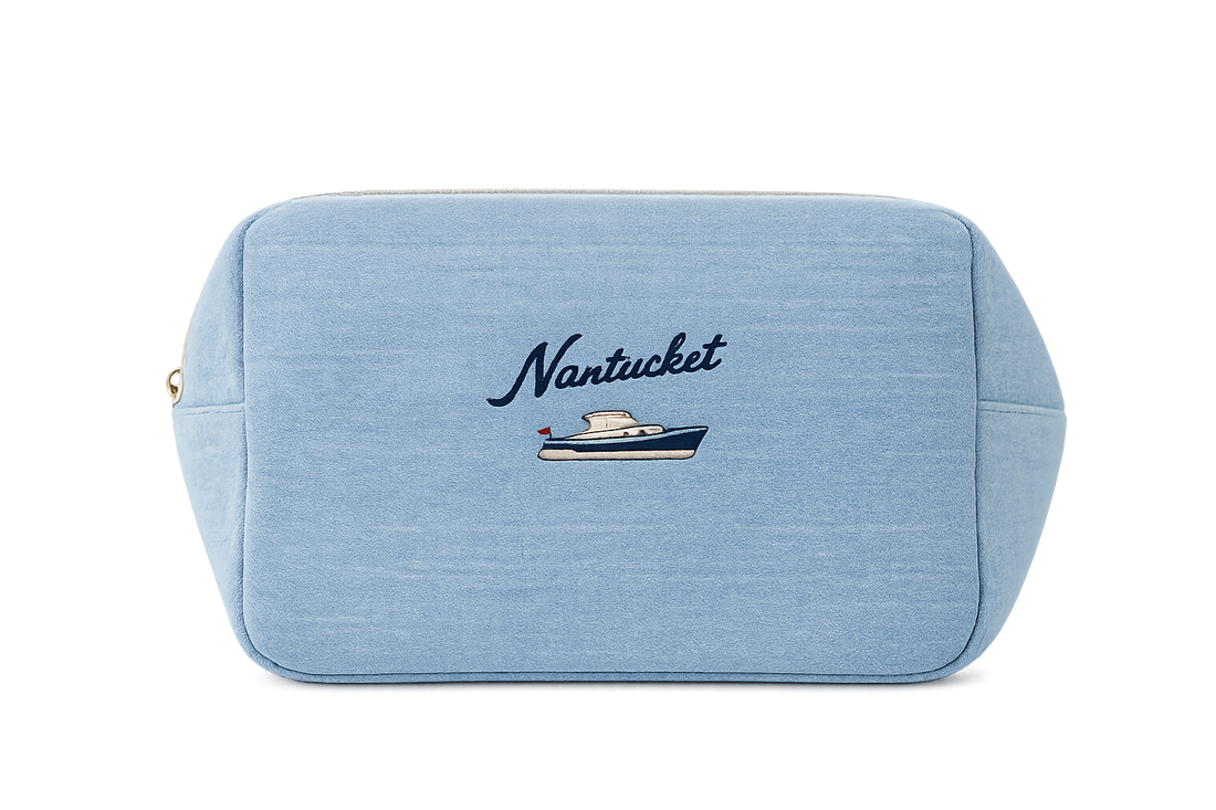 Embroidered Denim Cosmetic Bag