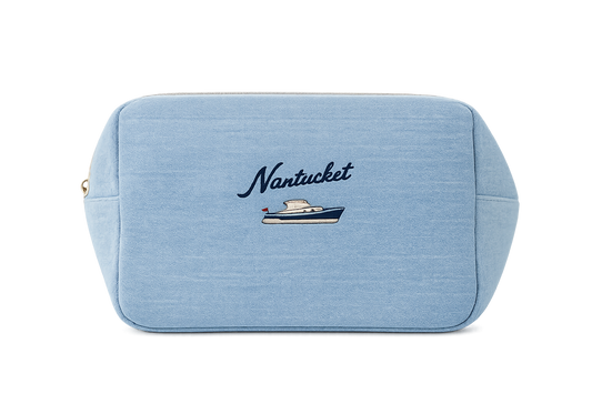 Embroidered Denim Cosmetic Bag