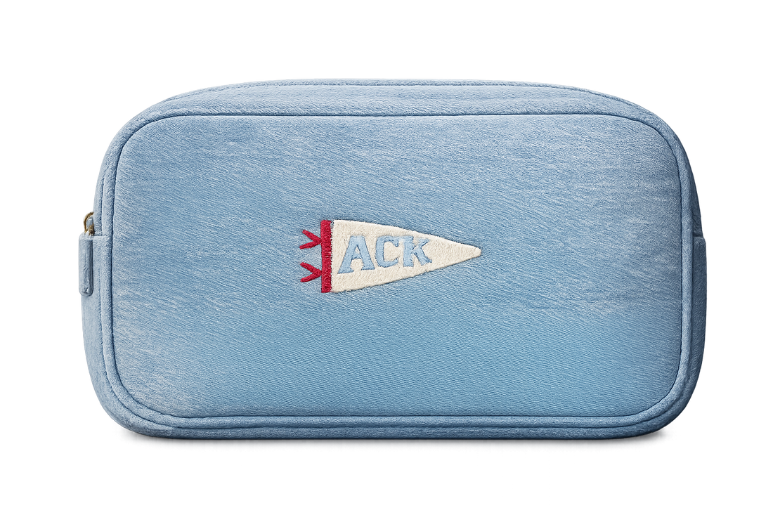 Embroidered Denim Cosmetic Bag