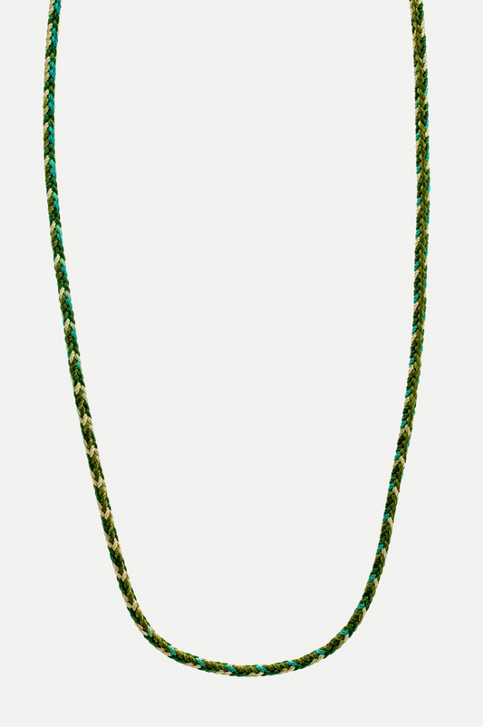 Handwoven Cord in Green - multicolored charm cord with gold end caps