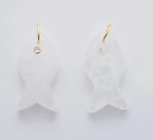 Gemstone Fish Charm Large in Clear Quartz