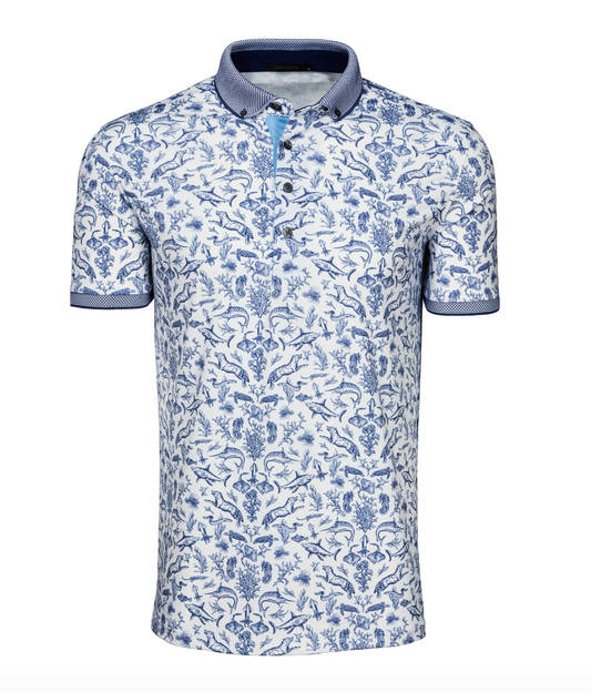 Coral Curiosities Polo in Arctic - four-way stretch performance polo