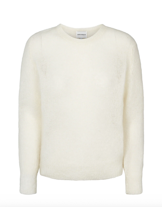 Ulla O Neck Knit Pullover in White - kid mohair and wool knit